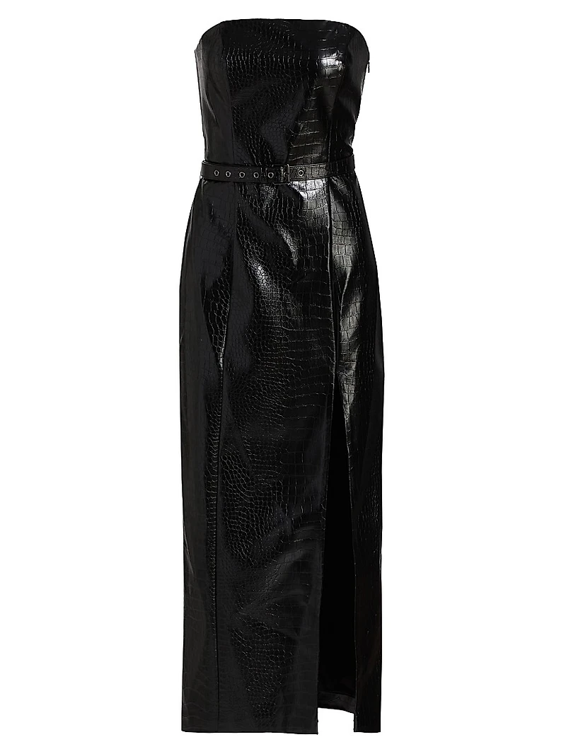 Vivian Bandeau Croc-Embossed Midi-Dress