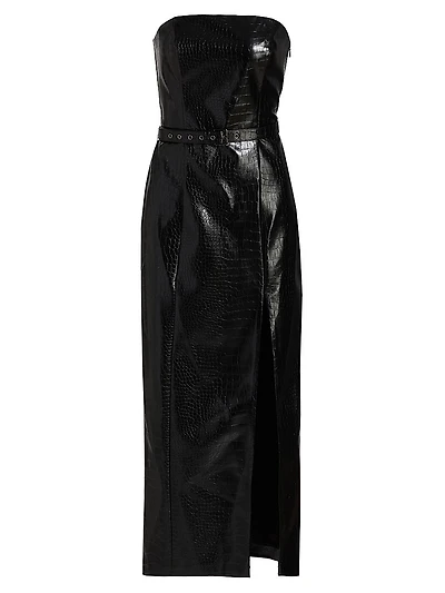 Vivian Bandeau Croc-Embossed Midi-Dress