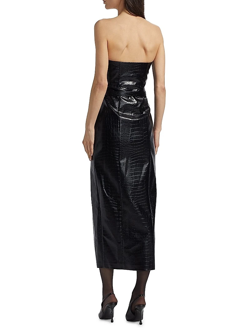 Vivian Bandeau Croc-Embossed Midi-Dress