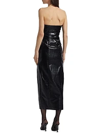 Vivian Bandeau Croc-Embossed Midi-Dress