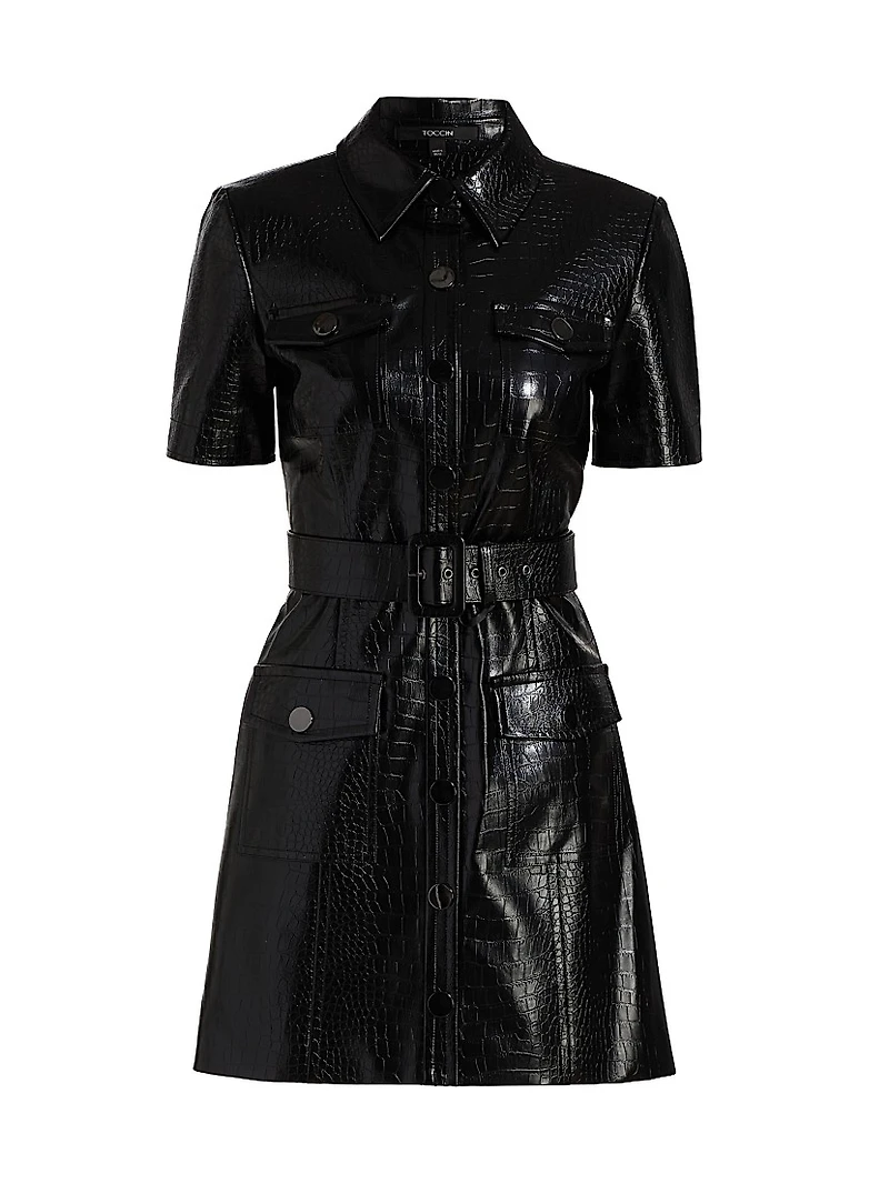 Lydia Croc Embossed Leather Minidress