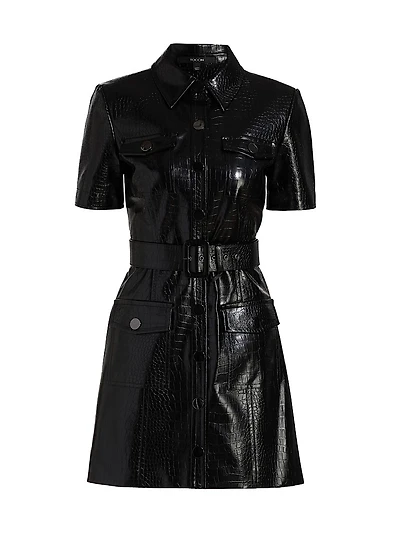 Lydia Croc Embossed Leather Minidress