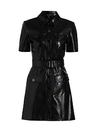 Lydia Croc Embossed Leather Minidress