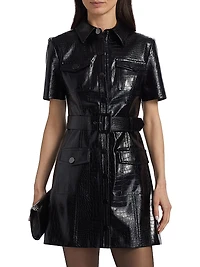 Lydia Croc Embossed Leather Minidress