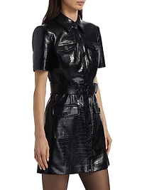 Lydia Croc Embossed Leather Minidress