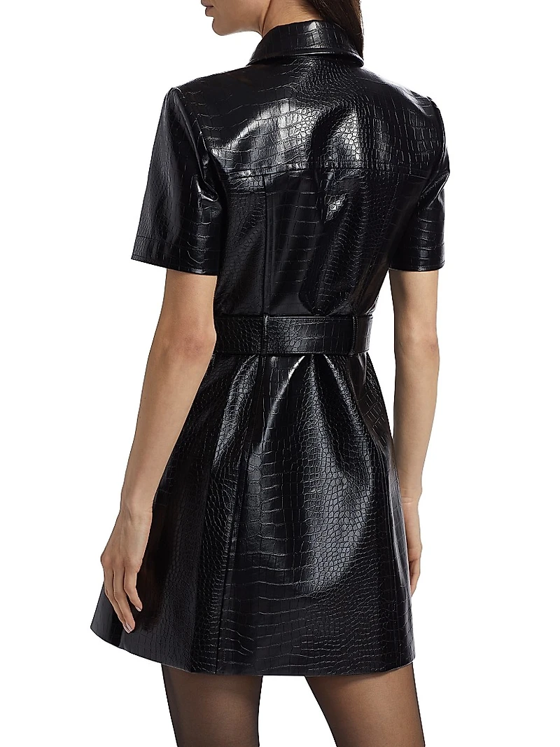 Lydia Croc Embossed Leather Minidress