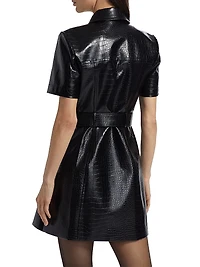 Lydia Croc Embossed Leather Minidress