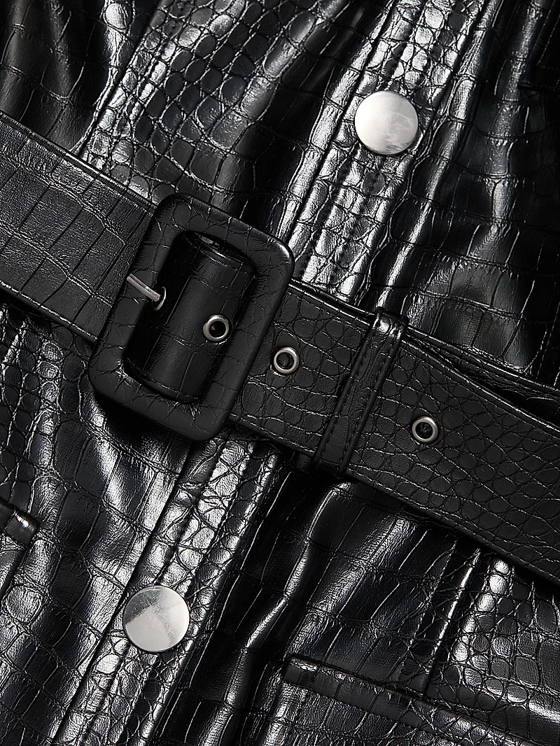 Lydia Croc Embossed Leather Minidress