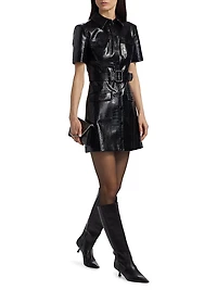 Lydia Croc Embossed Leather Minidress