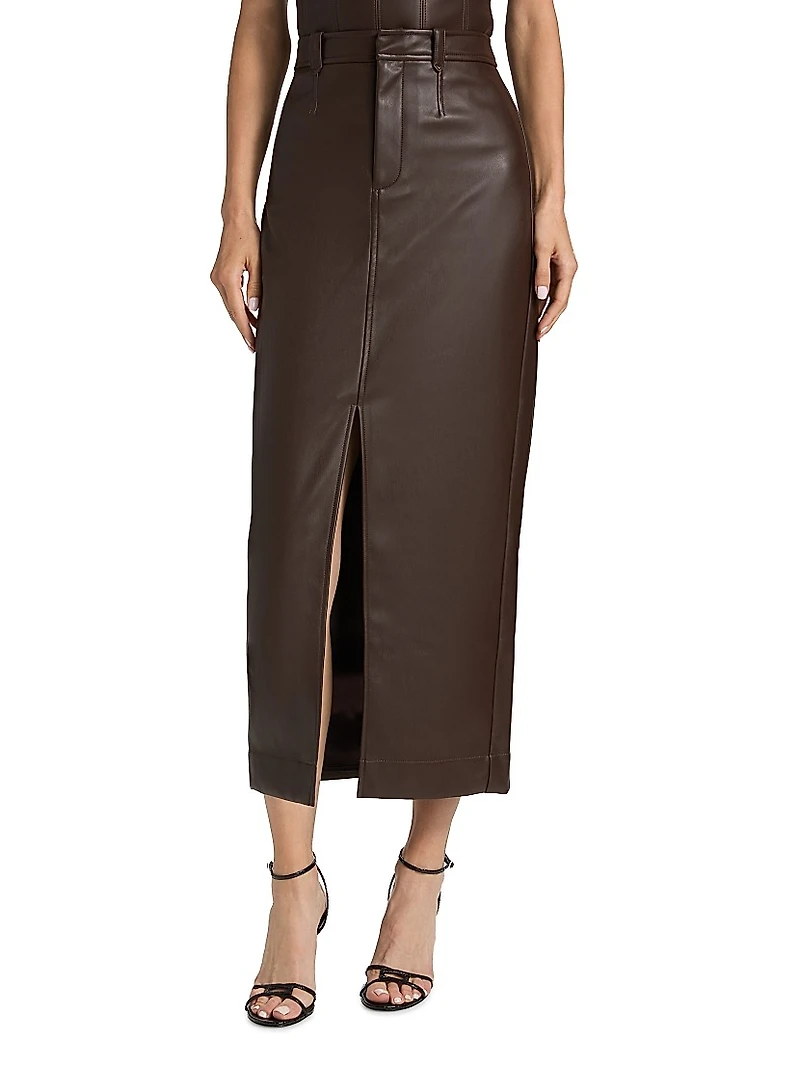 Meg Vegan Leather Midi-Skirt