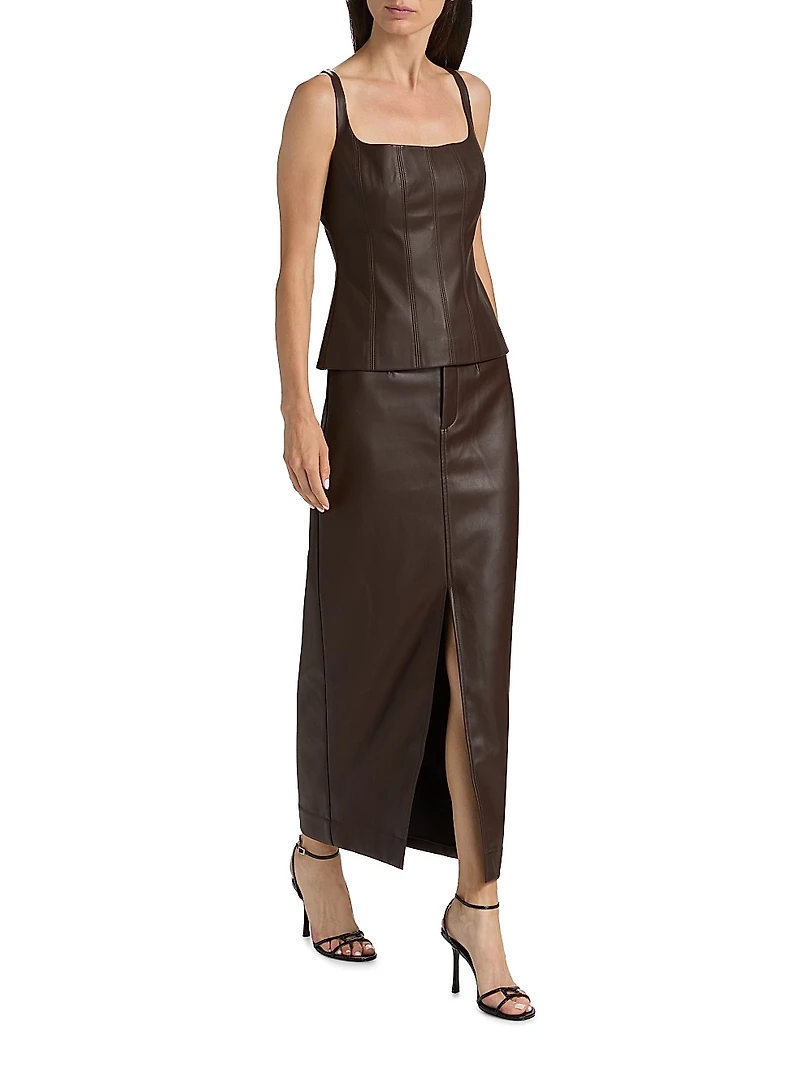 Meg Vegan Leather Midi-Skirt