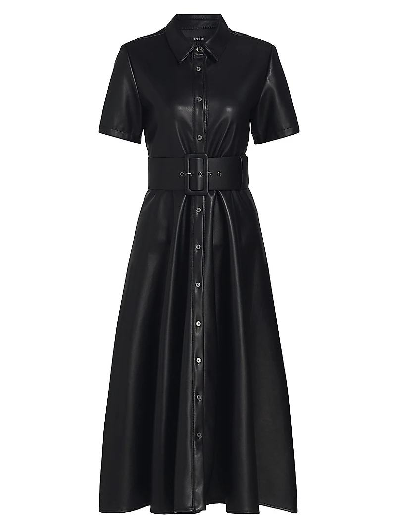 Jean Vegan Leather Short-Sleeve Shirtdress