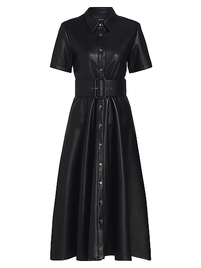 Jean Vegan Leather Short-Sleeve Shirtdress