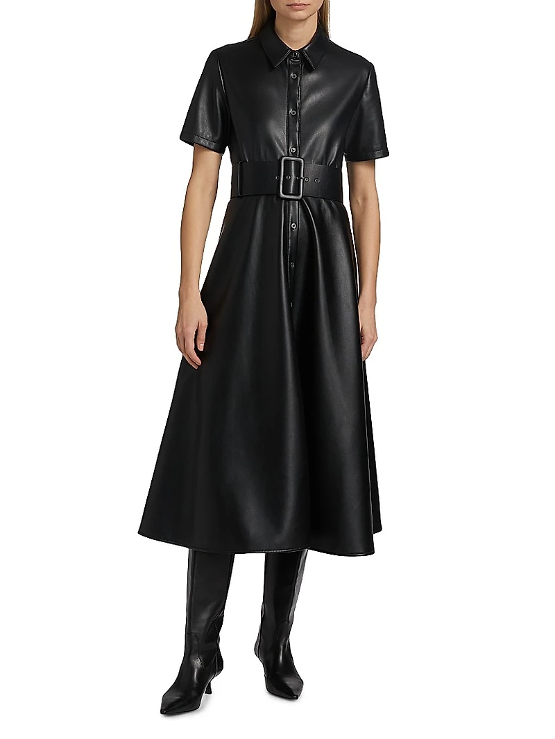 Jean Vegan Leather Short-Sleeve Shirtdress