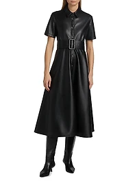 Jean Vegan Leather Short-Sleeve Shirtdress