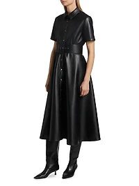 Jean Vegan Leather Short-Sleeve Shirtdress