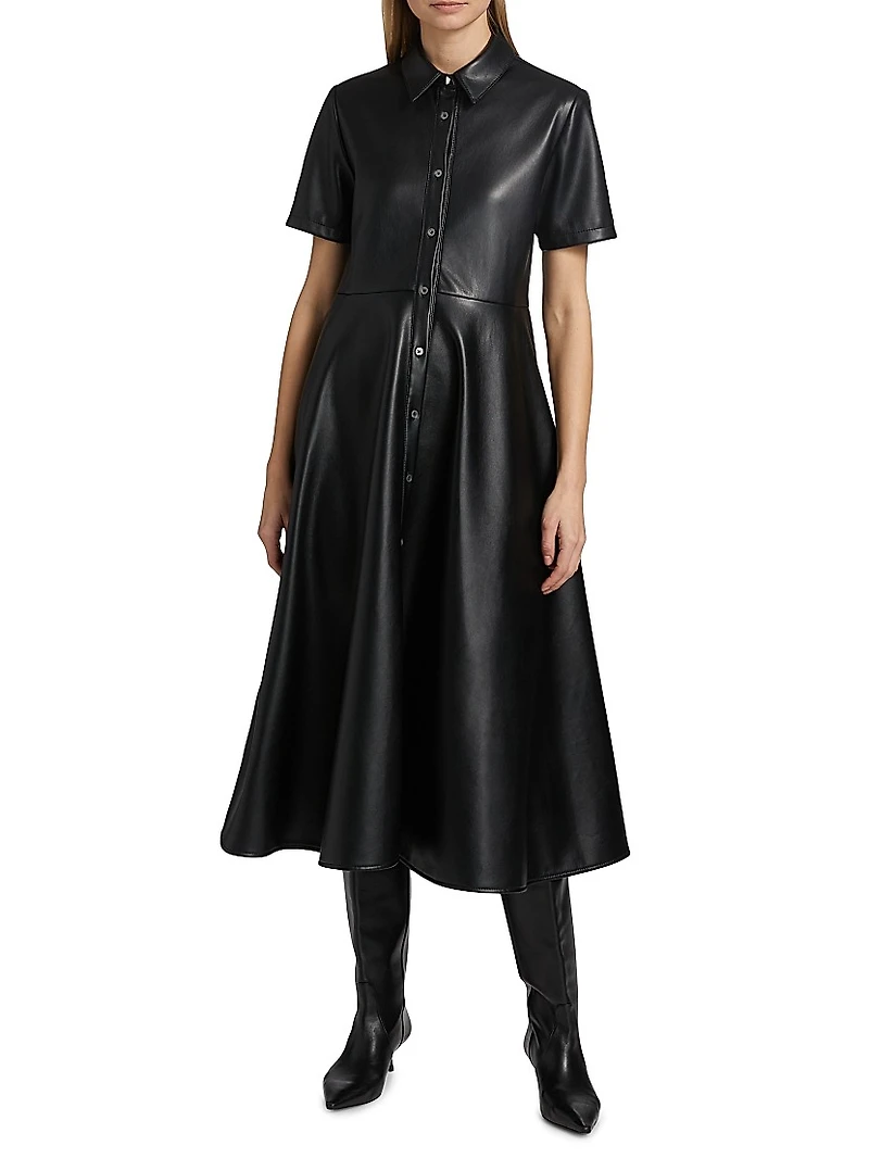 Jean Vegan Leather Short-Sleeve Shirtdress