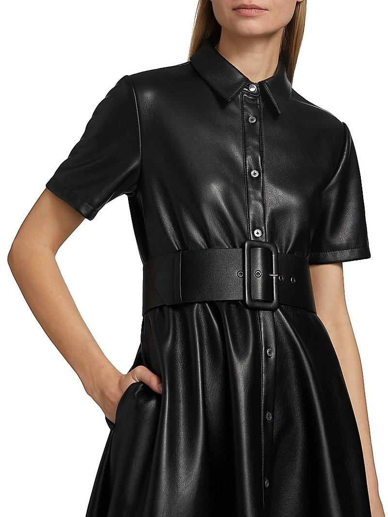 Jean Vegan Leather Short-Sleeve Shirtdress