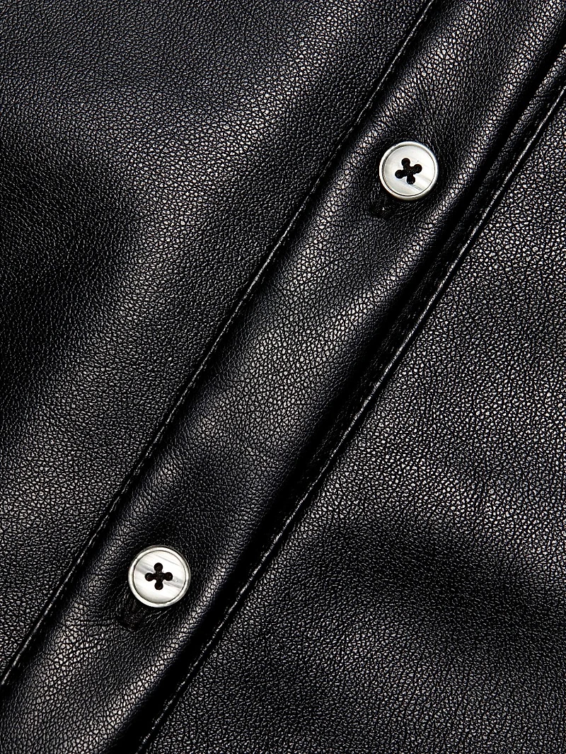 Jean Vegan Leather Short-Sleeve Shirtdress