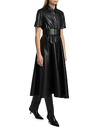Jean Vegan Leather Short-Sleeve Shirtdress