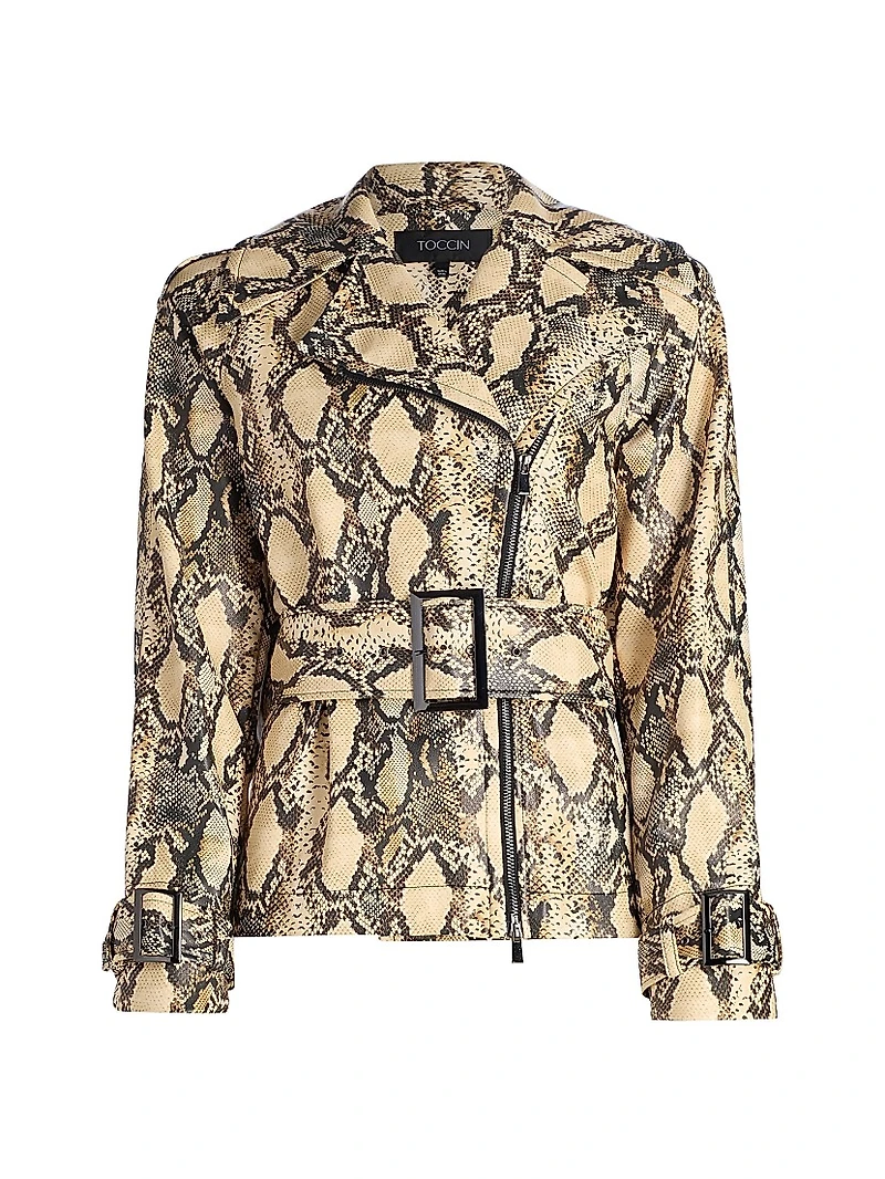 Brando Snake-Embossed Vegan Leather Biker Jacket
