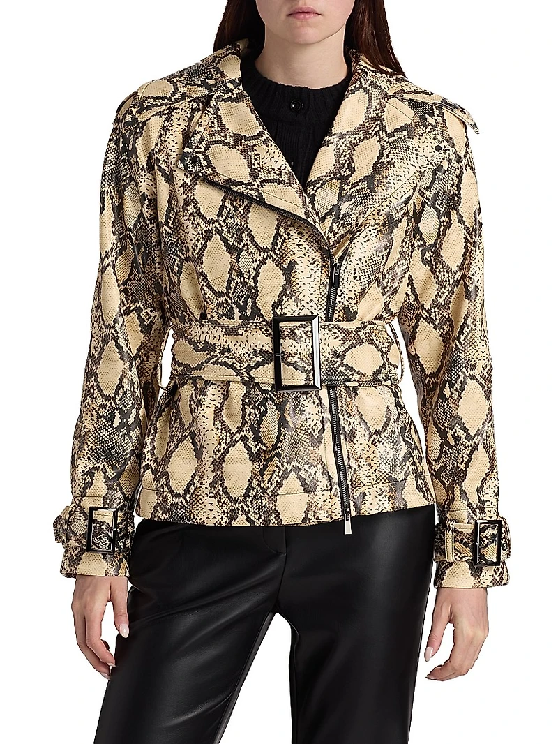 Brando Snake-Embossed Vegan Leather Biker Jacket
