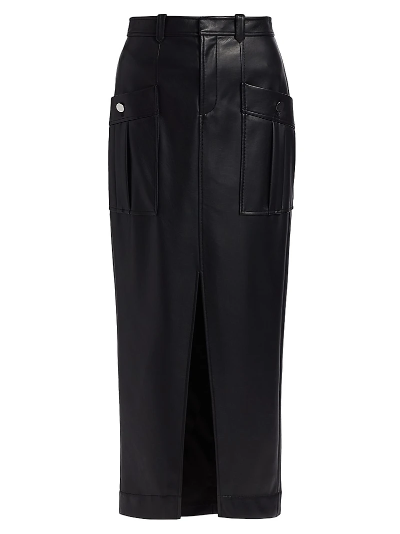 Fallon Vegan Leather Cargo Midi-Skirt