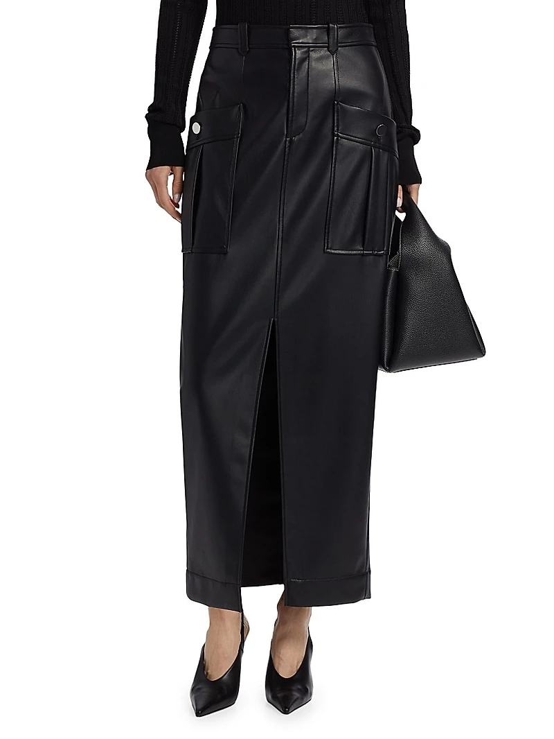 Fallon Vegan Leather Cargo Midi-Skirt