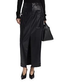 Fallon Vegan Leather Cargo Midi-Skirt