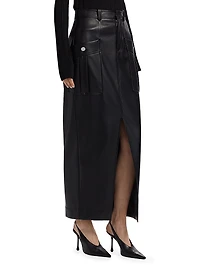 Fallon Vegan Leather Cargo Midi-Skirt