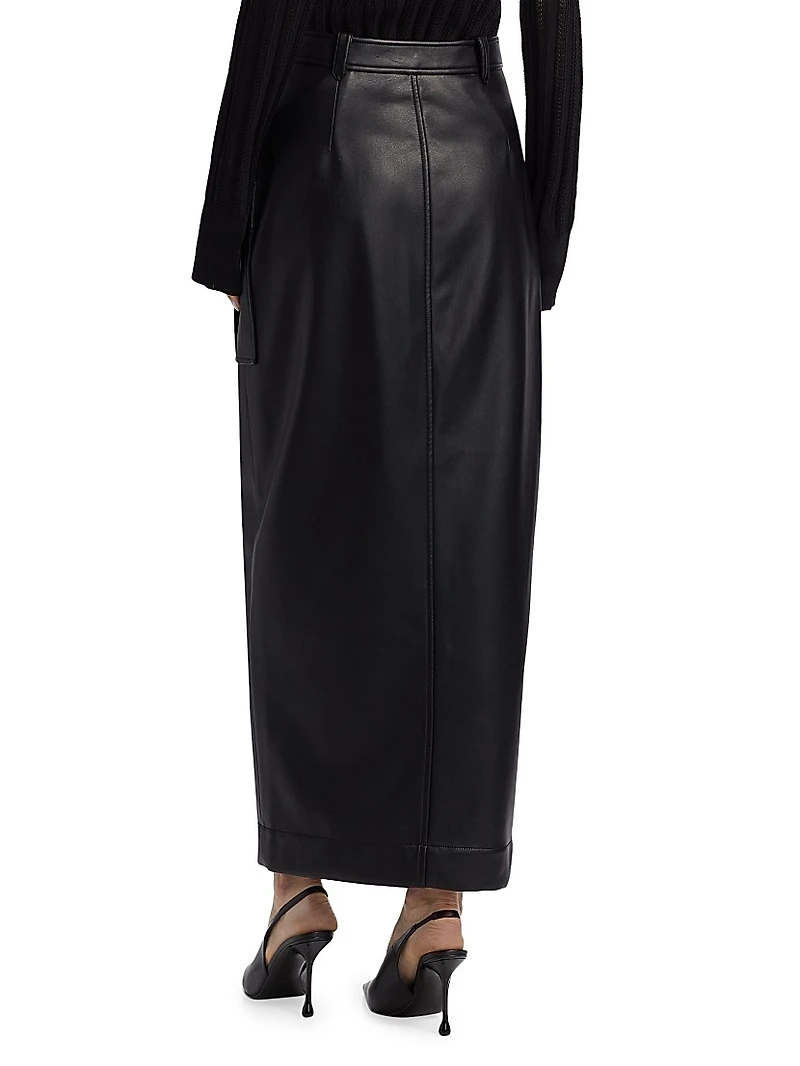 Fallon Vegan Leather Cargo Midi-Skirt