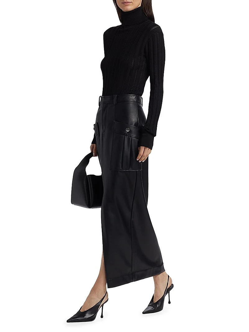 Fallon Vegan Leather Cargo Midi-Skirt
