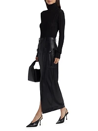 Fallon Vegan Leather Cargo Midi-Skirt