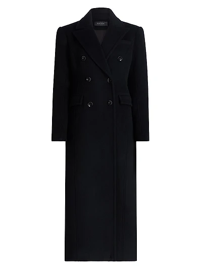 Bria Strong-Shoulder Double-Breasted Coat
