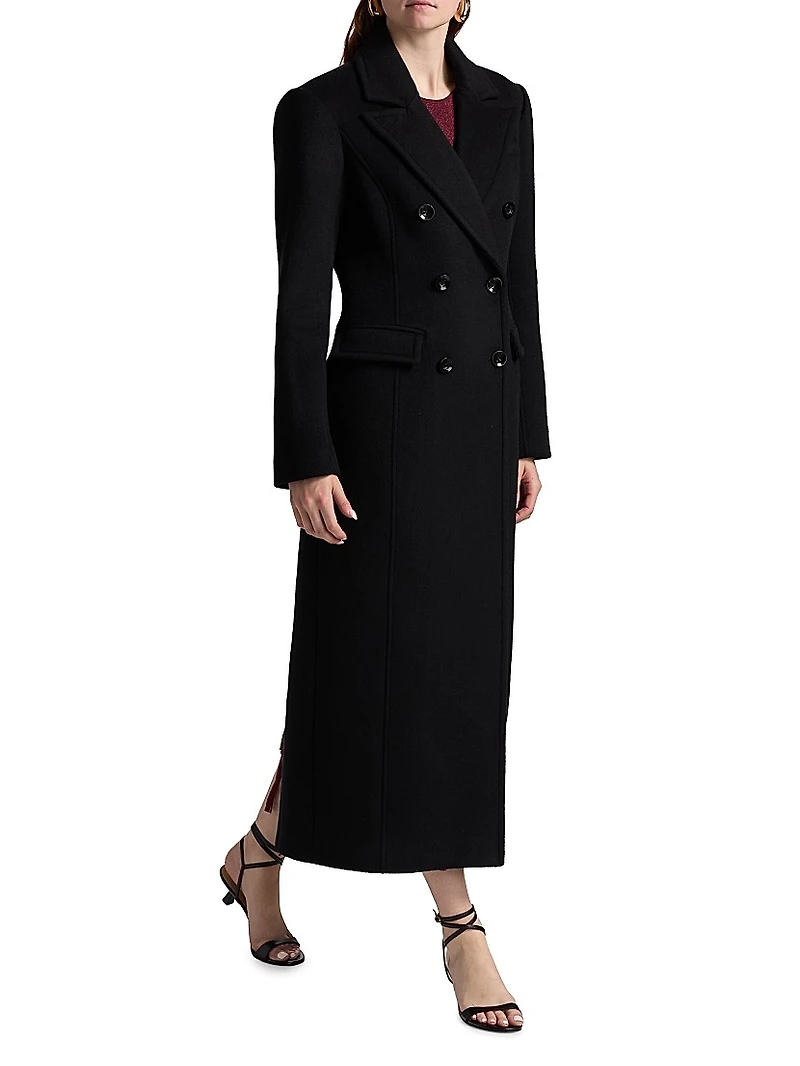 Bria Strong-Shoulder Double-Breasted Coat