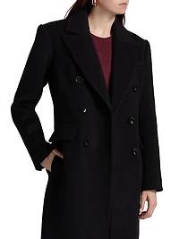 Bria Strong-Shoulder Double-Breasted Coat