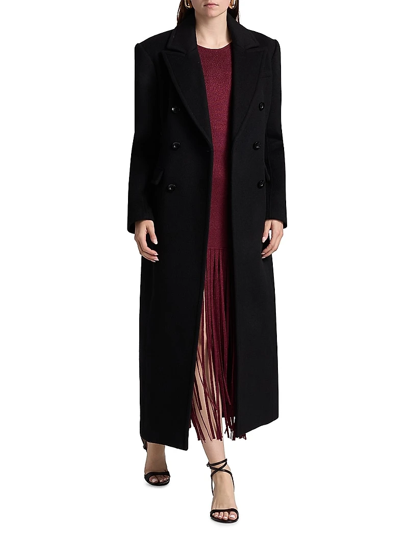 Bria Strong-Shoulder Double-Breasted Coat