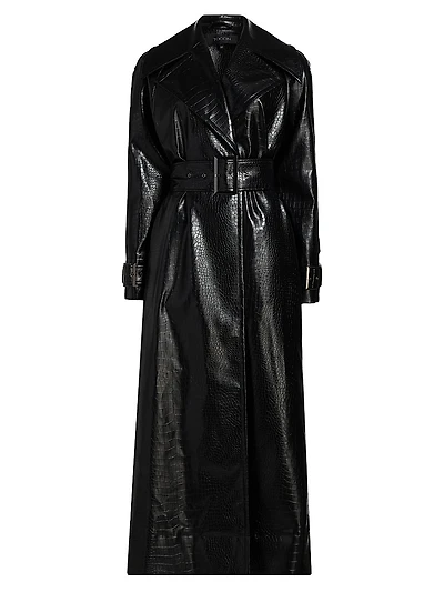 Chloe Croc-Embossed Faux Leather Trench Coat
