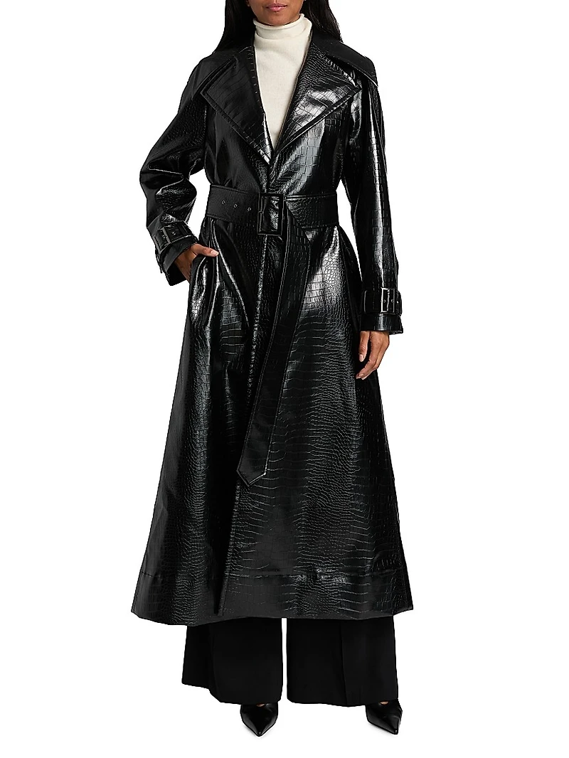 Chloe Croc-Embossed Faux Leather Trench Coat