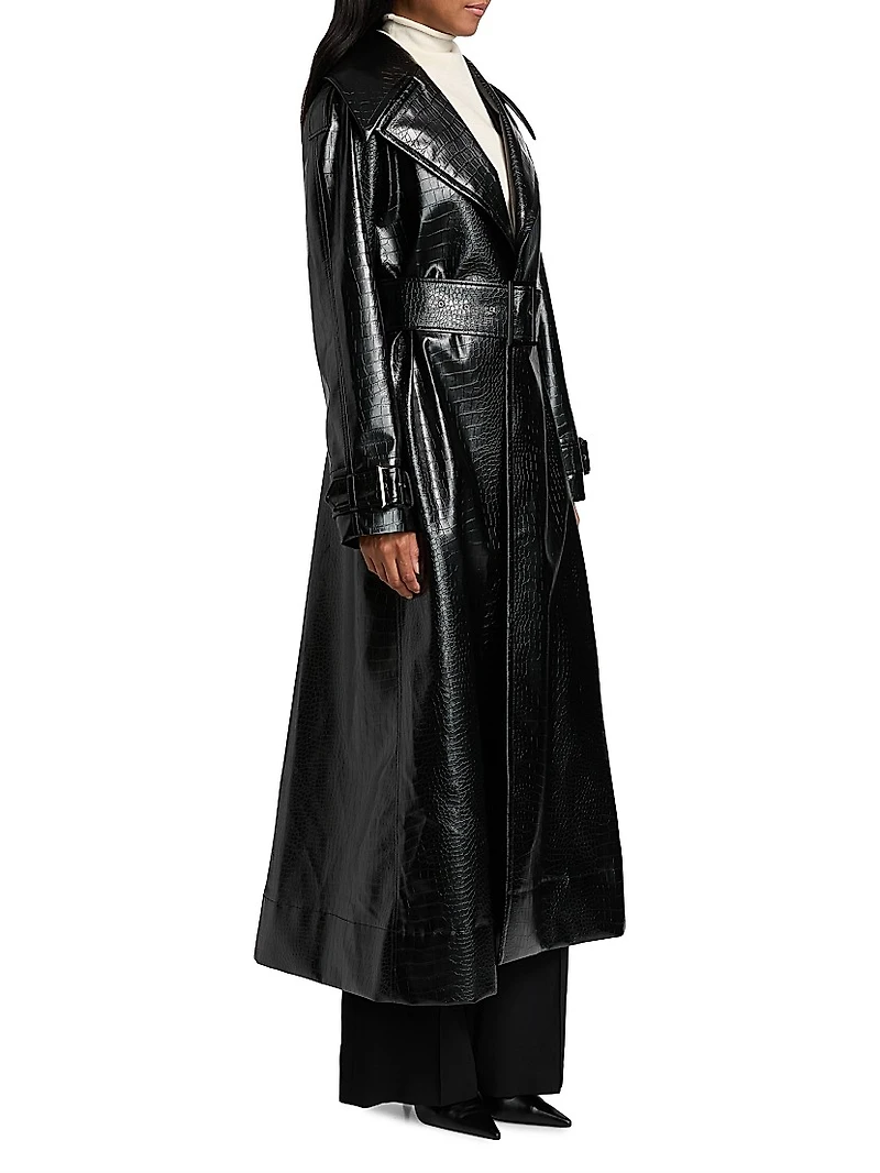 Chloe Croc-Embossed Faux Leather Trench Coat
