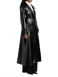 Chloe Croc-Embossed Faux Leather Trench Coat