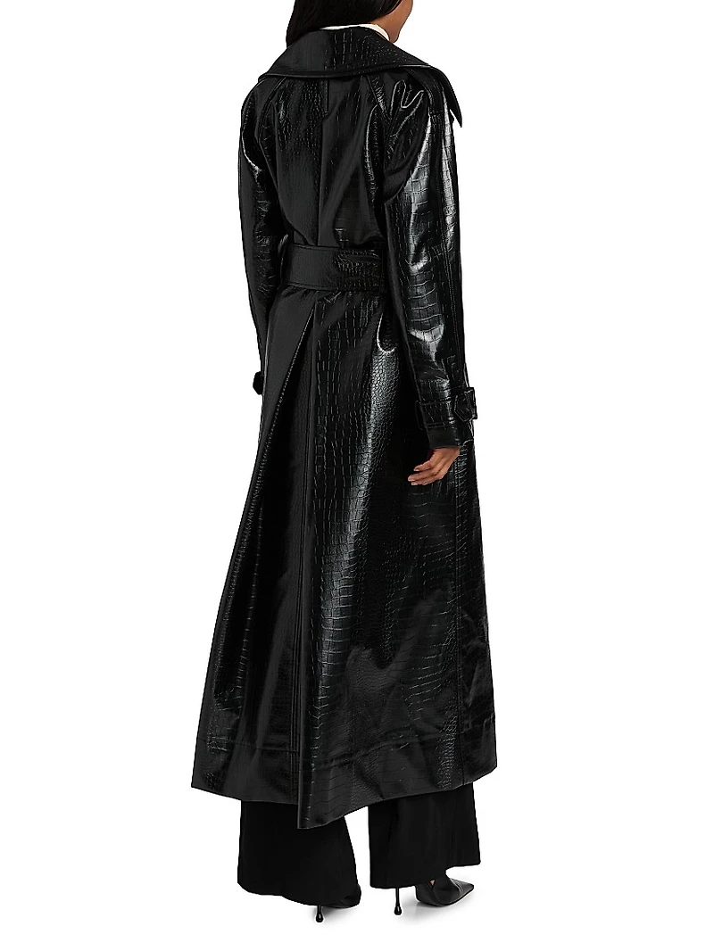 Chloe Croc-Embossed Faux Leather Trench Coat