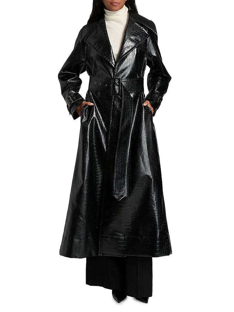 Chloe Croc-Embossed Faux Leather Trench Coat