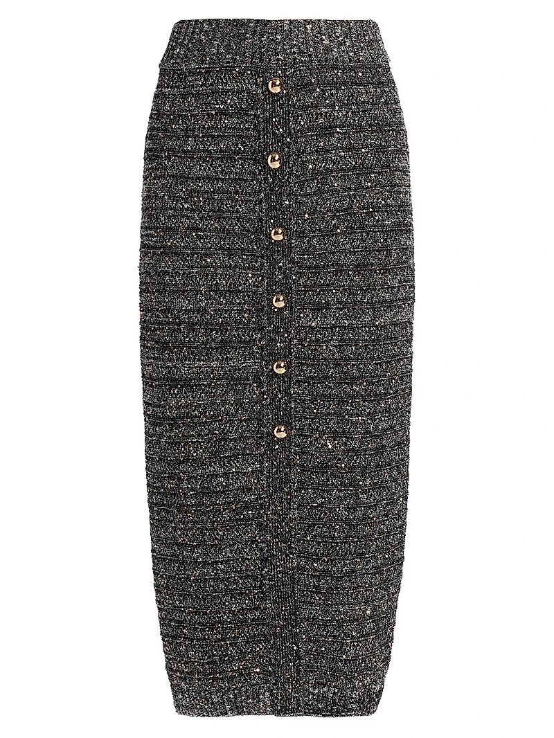 Tani Sequin Button-Front Midi-Skirt