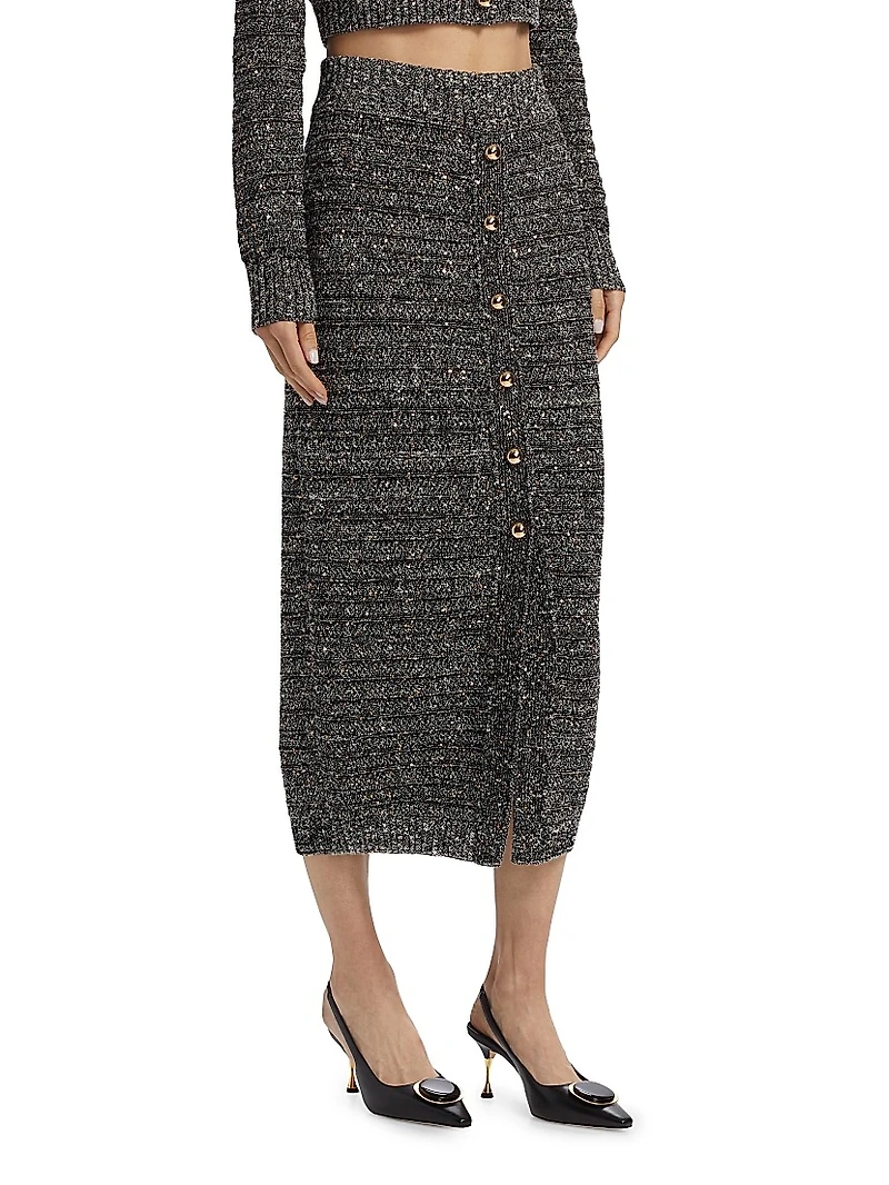 Tani Sequin Button-Front Midi-Skirt