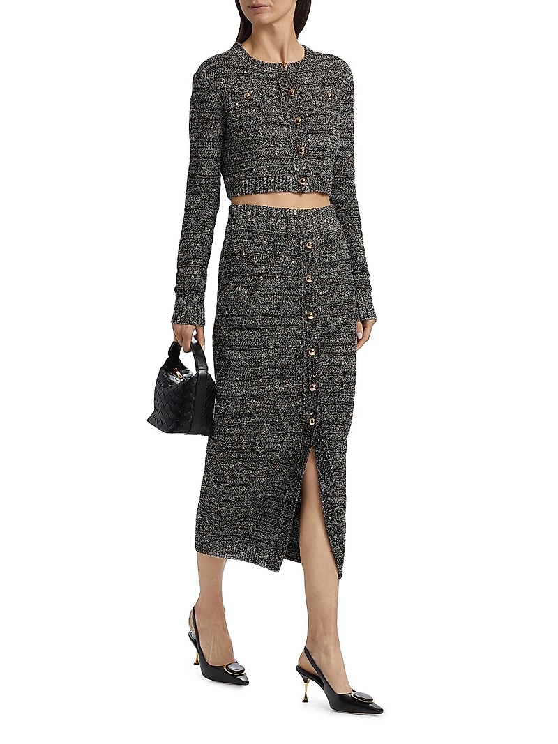 Tani Sequin Button-Front Midi-Skirt