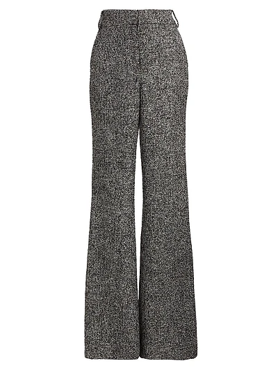 Gracie Button-Cuff Tweed Pants