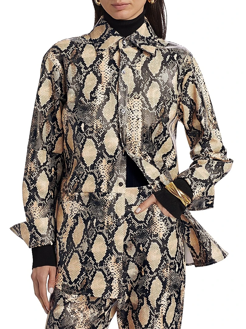 Kali Snakeskin Faux Leather Boyfriend Shirt