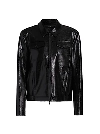 Juno Crocodile-Embossed Faux Leather Moto Jacket