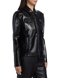 Juno Crocodile-Embossed Faux Leather Moto Jacket